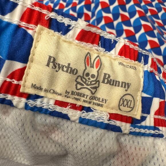 Psycho Bunny Swim Trunks Mens XXL Blue Red Mesh Lined Beach Coastal + Pockets - Picture 3 of 12